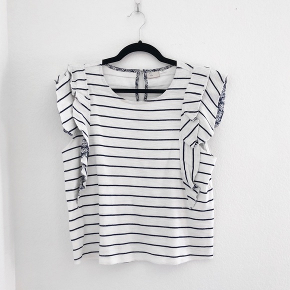 Anthropologie Tops - Anthropologie striped ruffle sleeve top
